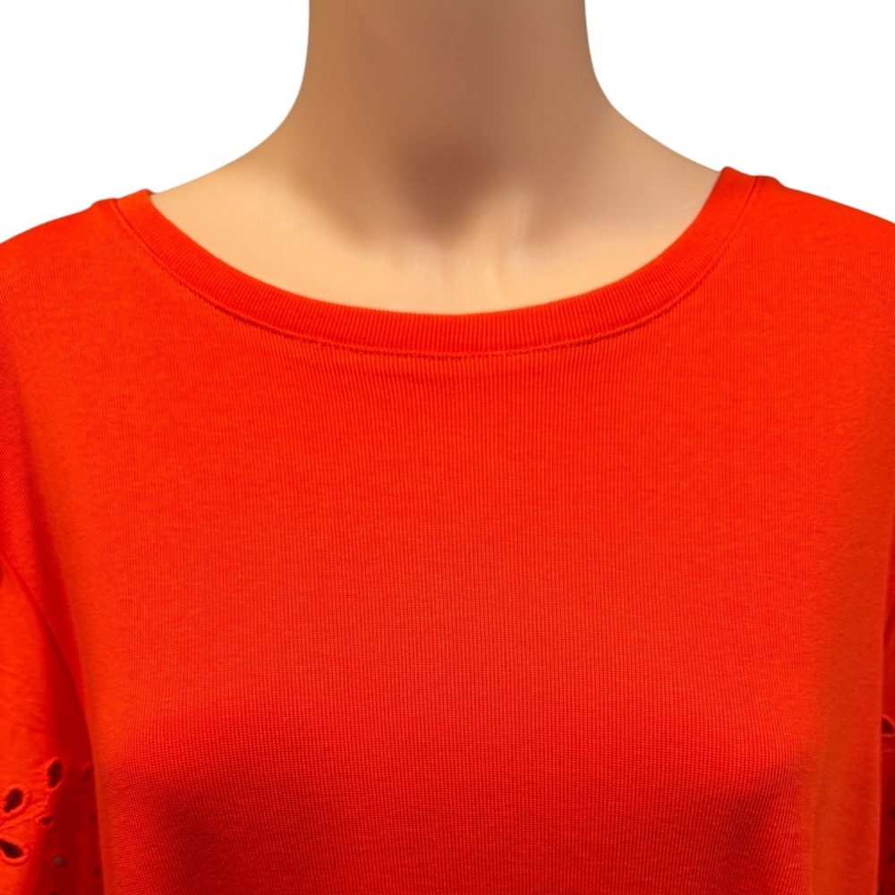 PHILOSOPHY Vibrant Eyelet Sleeve Crew Neck Blouse Poppy Orange NWT 3X - Picture 8 of 17